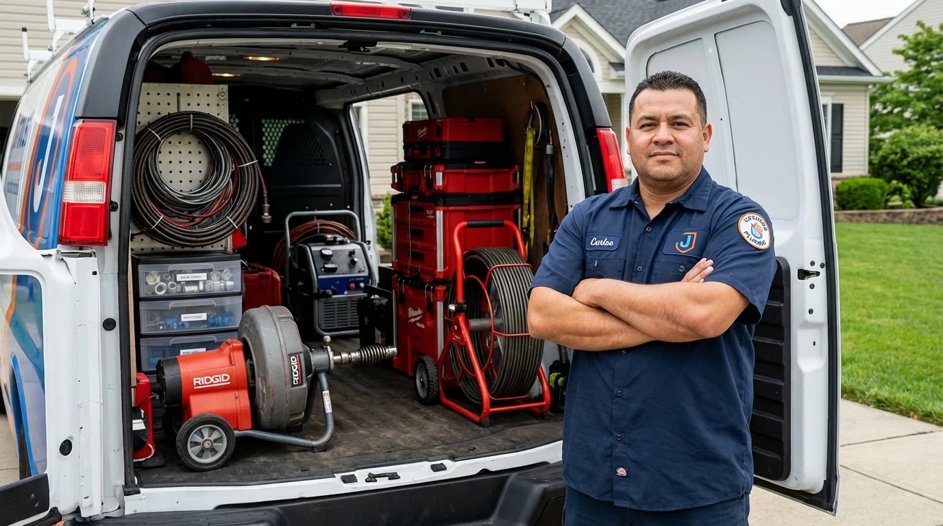 Professional drain cleaning equipment and Johns Plumbing LLC plumber in Oconto Falls