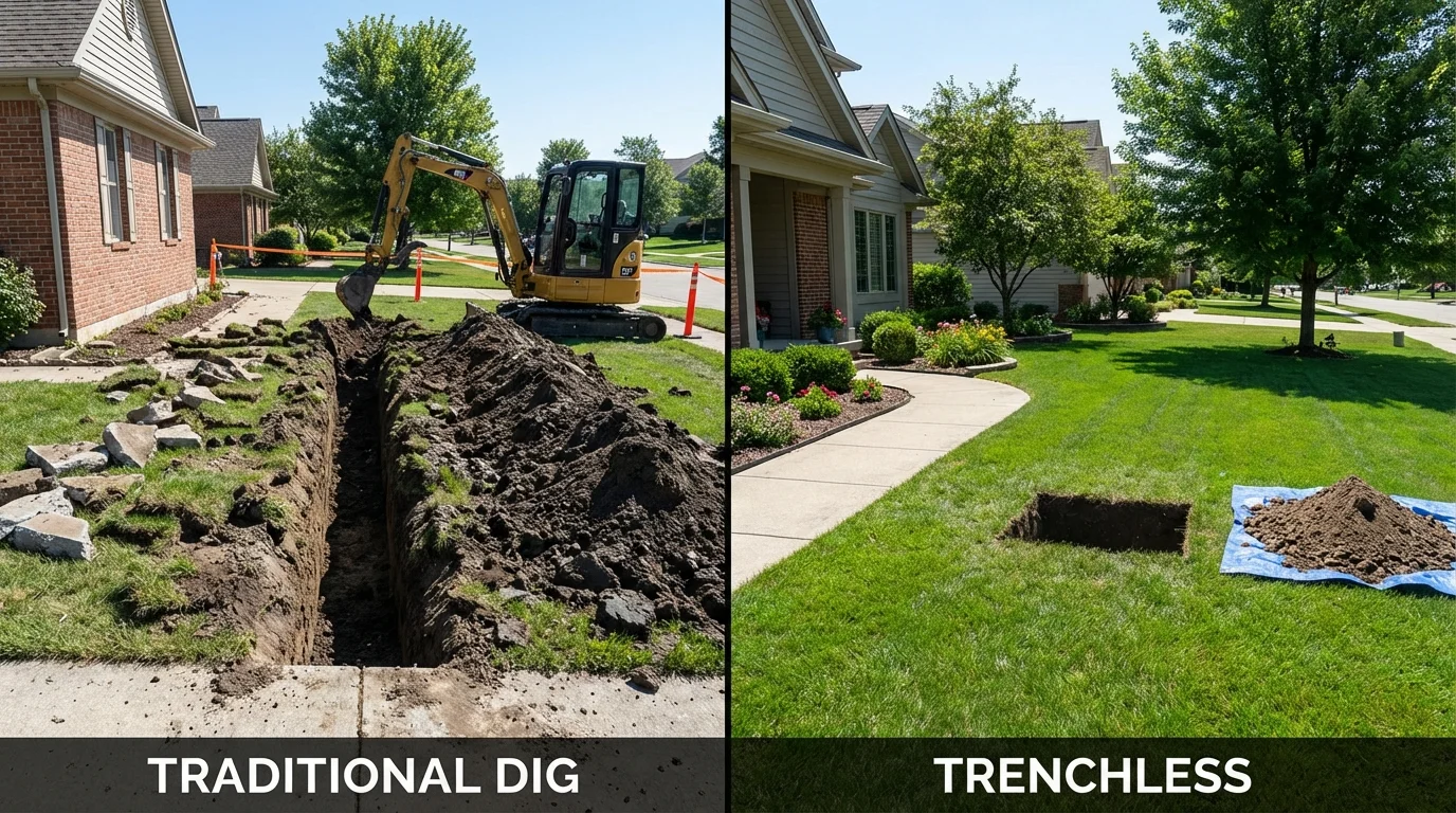 Trenchless sewer repair with minimal yard damage versus traditional excavation in Oconto Falls, WI